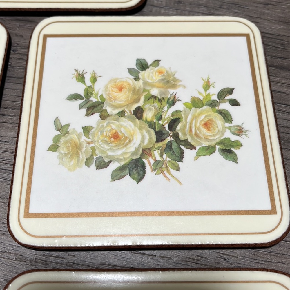 Vintage Pimpernel Coasters English Rose Motif Moisture Proof Cork Back Set of 5 - Picture 15 of 16